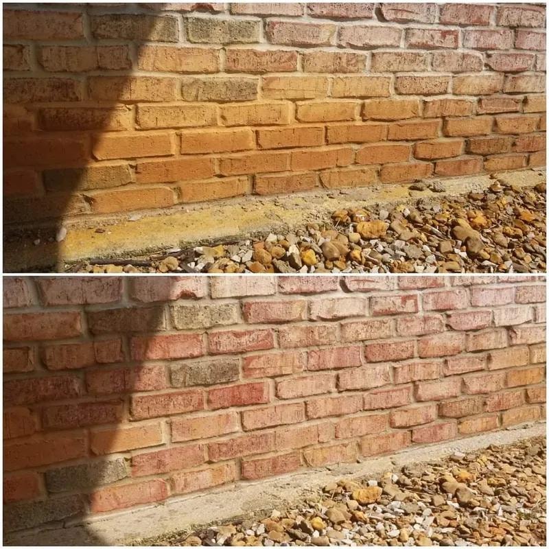 Before and after brick wall pressure washing