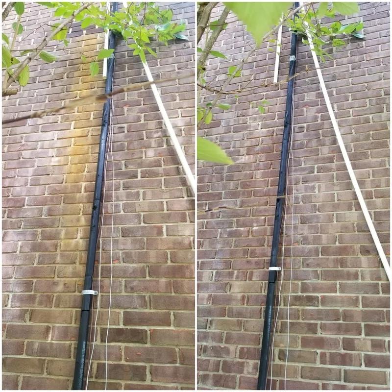 Before and after gutter and downspout cleaning